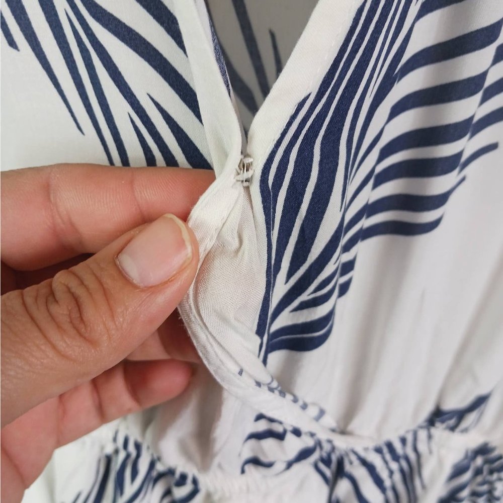 Lulus Womens Size Small Maxi Dress White Blue Sign Of The Times Flowy Beachy - Picture 13 of 16